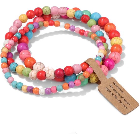 3 PCS 4,6,8mm colorful Healing Natural Stone Beaded Stretch Bracelet for Women - Picture 1 of 6
